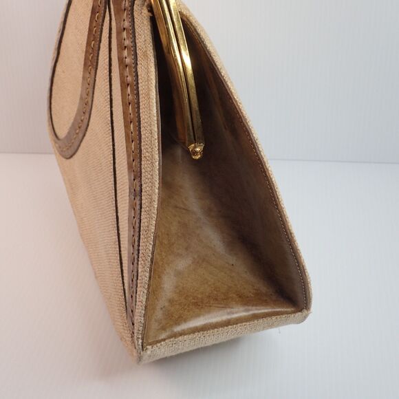 Vintage 60s 70s MAHLER Handmade Leather & Woven Kiss Lock Frame Handbag RARE - Picture 7 of 16